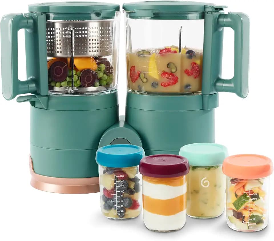 Babymoov Duo Meal Glass Exclusive Bundle - Eco-Friendly Baby Food Maker with Non-Toxic Steamer & Blender, Stainless Steel Basket, XL Capacity (Set of 4 Containers Included)