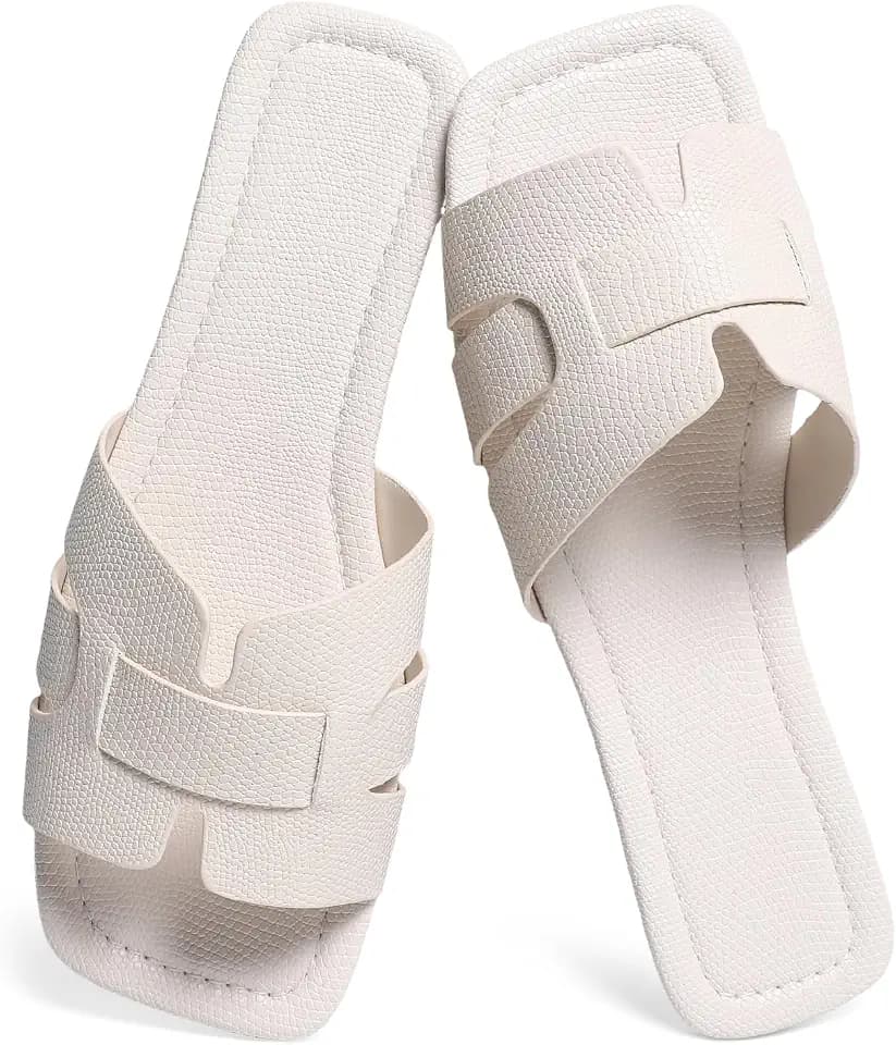 Women's Dressy Slip-On Flat Sandals, Elegant Textured Square-Toe Slides for Versatile Everyday Comfort