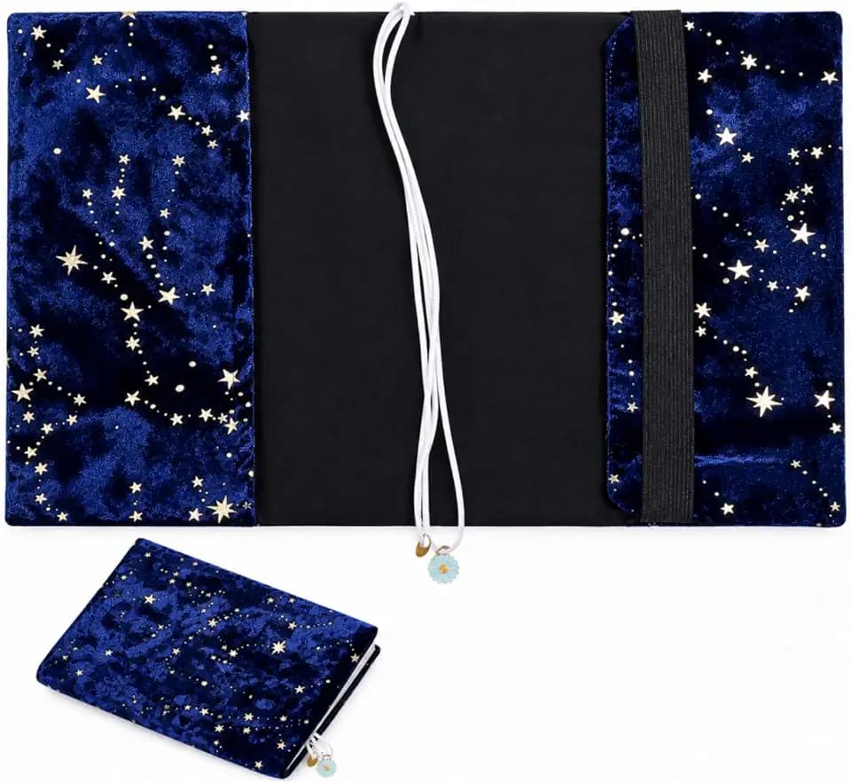 GLOBLELAND Starry Sky Book Cloth Cover for A5 Paperback Velvet Gold Foil Stars Book Sleeve with Daisy Ribbon Bookmark Fit for 8.6x5.5 inch Books Notebook Bible Hardcover