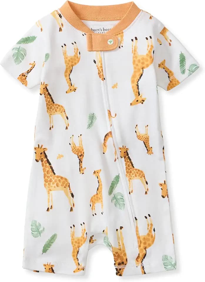 Burt's Bees Baby Short Sleeve Pajamas, Unisex One-Piece Sleeper Romper