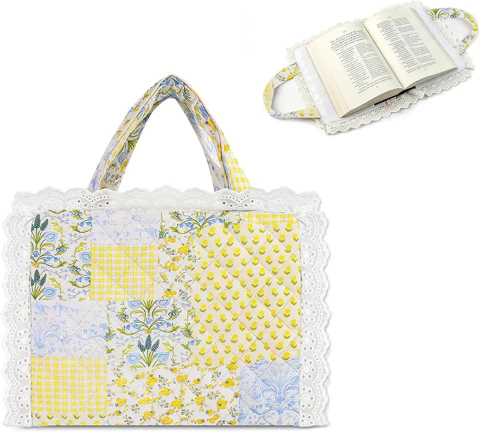 Portable Bible Cover - Bible Cover Case for Women with Lace Trim(Yellow,S)