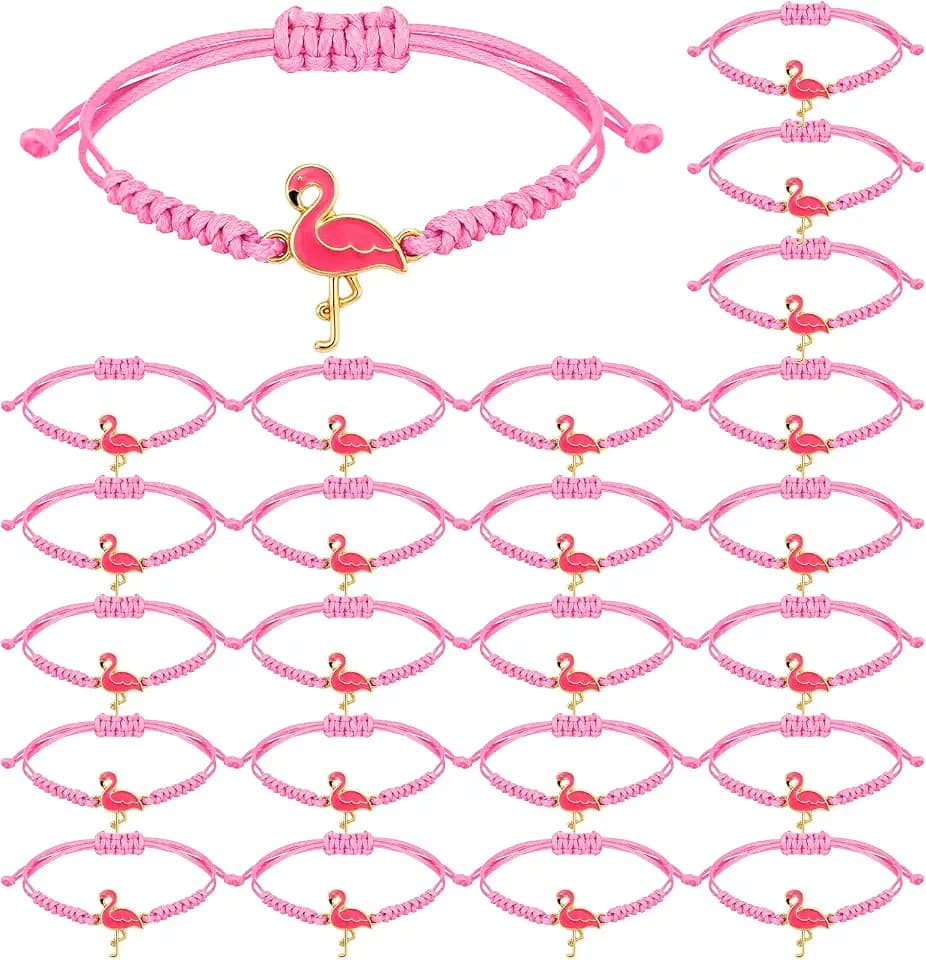 24 Pcs Flamingo Friendship Bracelets Bulk, Pink, Rose Red for Women