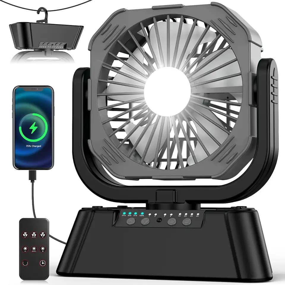 SHJQJJLBCQ 10000mAh Camping Fan, Battery Rechargeable Portable