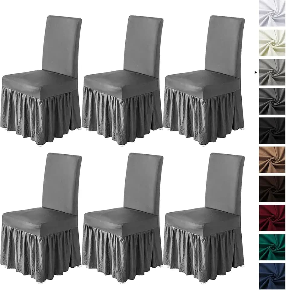 molasofa Chair Covers for Dining Room Set of 6 Stretch Chair Slipcovers with Skirt for Kitchen Seat Protectors Wedding Banquet Decor Kids Pets Spandex Fabric Washable (6pcs, Light Grey)