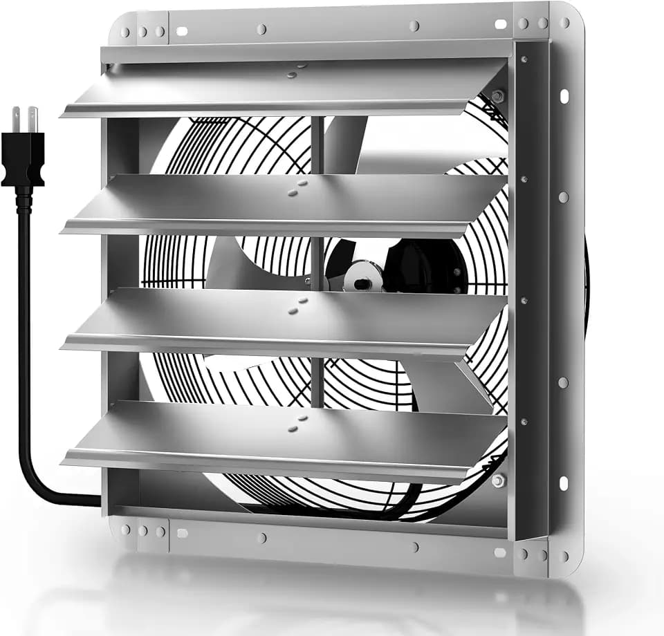 Xcity 12" Shutter Exhaust Fan with 6 ft Power Cord, High Speed AC Motor, 1597 CFM, 1650 RPM, Wall Mount Ventilation Fan with Automatic Gravity Louvers, for Garage, Shed, Greenhouse, Attic, Waterproof