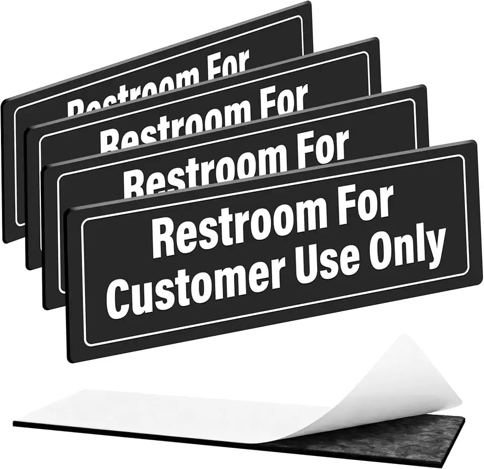Restroom For Customer Only Sign - 4 Pack 9" x 3" Matte Black Acrylic No Public Restroom Signs, Self-Adhesive Business Signs for Restaurants & Store