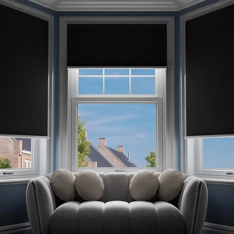 G-WACK Blackout Curtains, No Drill Blinds for Indoor Windows with Magnetic Snaps,100% Blackout Roller Shades, Heat-Insulated Black out Blinds & Window Shades Cover for Various Scenes (34" x 36",Black)