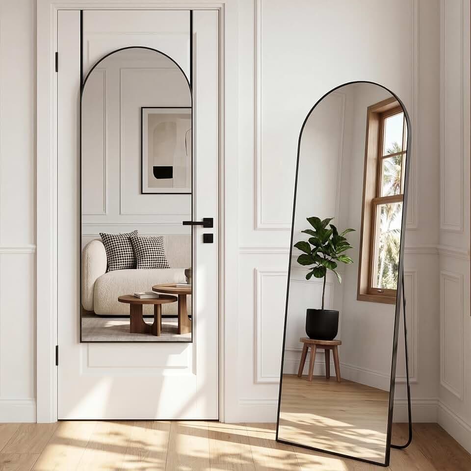 58"x20" Arched Over-the-Door Full Length Mirror, Black