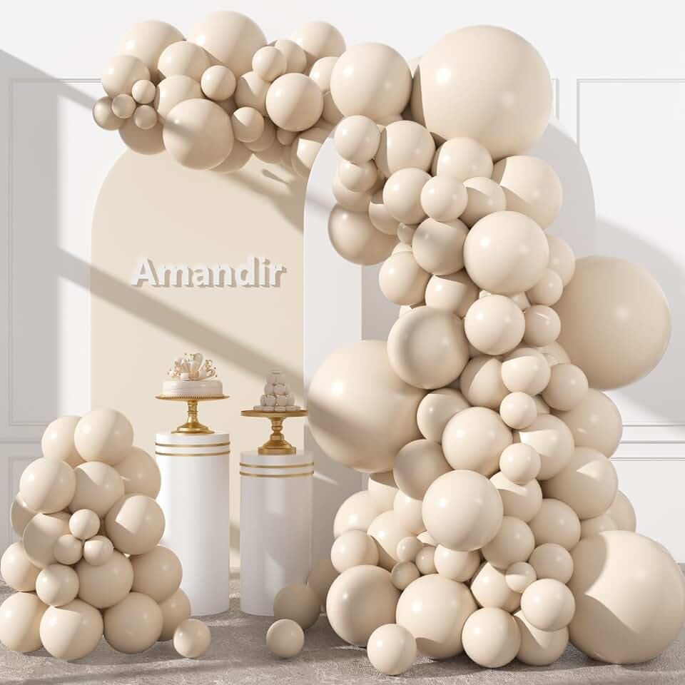 Amandir 153pcs White Sand Balloons Arch Garland Kit Different Sizes