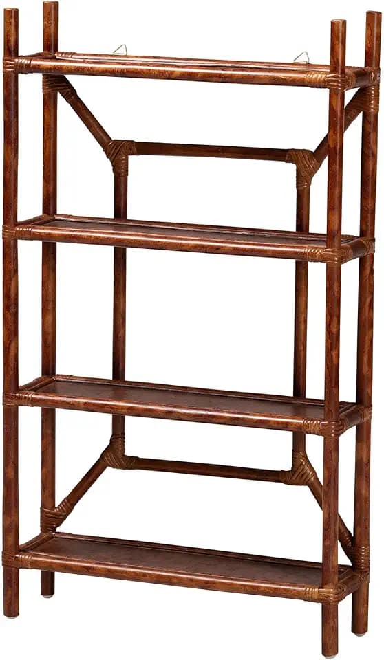 Bali & pari Basile 4-Tier Marbled Tortoise Rattan Wall Display Shelf - Decorative Floating Wicker Storage Organizer for Living Room, Bedroom, or Entryway