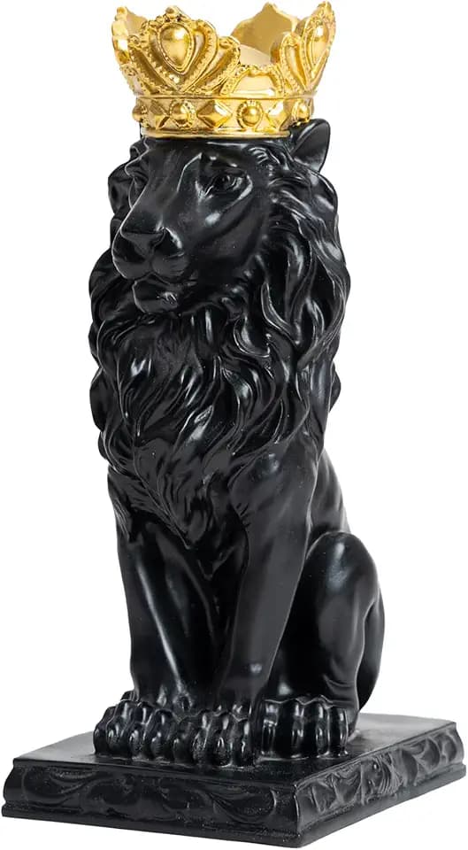 9 inch Black Crowned Lion Statue for Home Office Shelf Decor