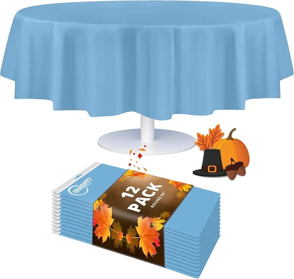 Grandipity Brand Round White Plastic 84" Disposable Tablecloth (12 Pack), Party & Event Decorative Cover