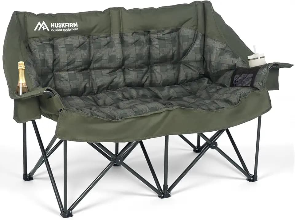 Huskfirm Padded Double Camping Chair, 2 Person Camping Chair, Green Plaid
