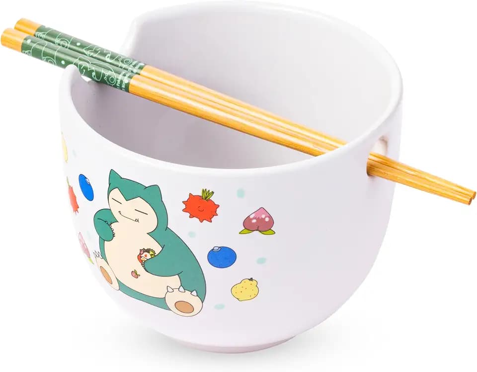 Silver Buffalo Pokémon Snorlax Relaxing, Ramen Bowl with Chopsticks, 20oz