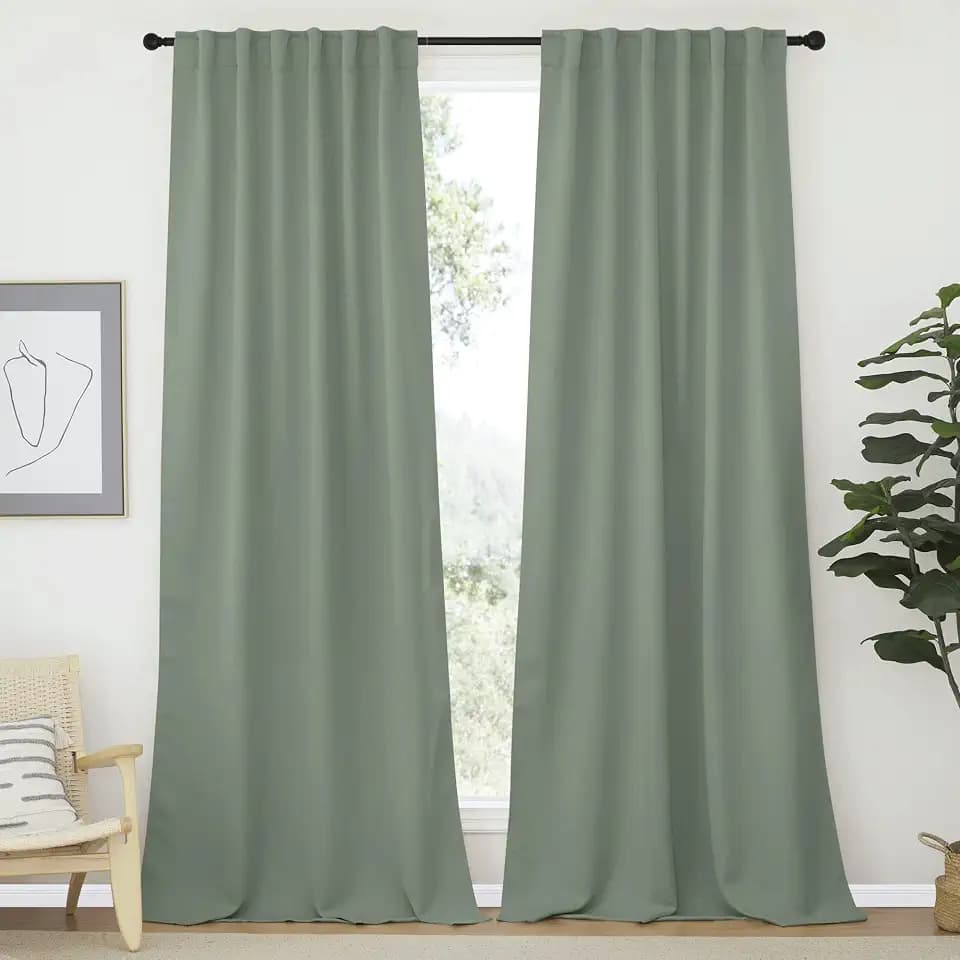 NICETOWN Window Treatment Room Darkening Draperies - (Greyish Green Color) 52 Width X 108 Drop, Room Darkening Blackout Curtains and Drapes for Bedroom