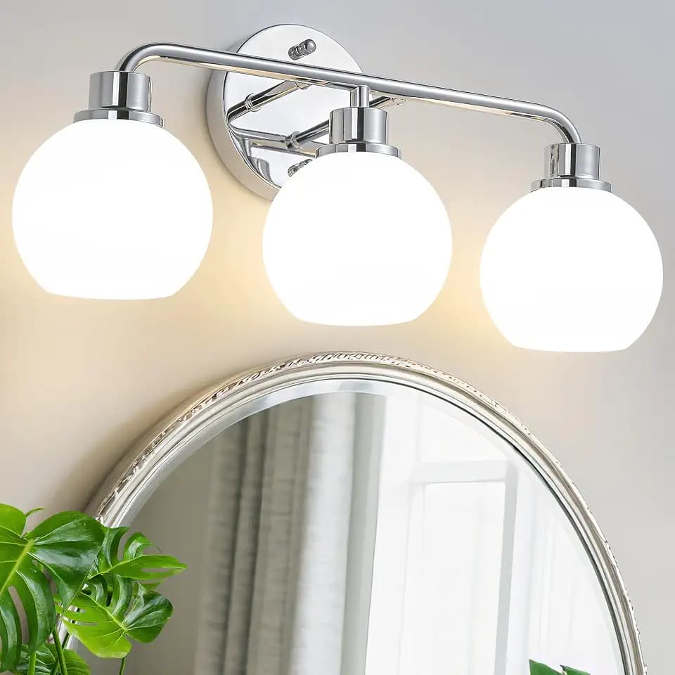 Chrome Vanity Light Bathroom Light Fixtures 3 Light Silver