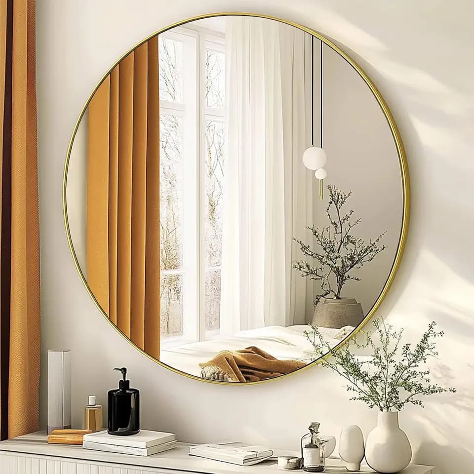 Round Mirror 30 inch Gold, Circle Mirror, Brushed Gold Metal Frame