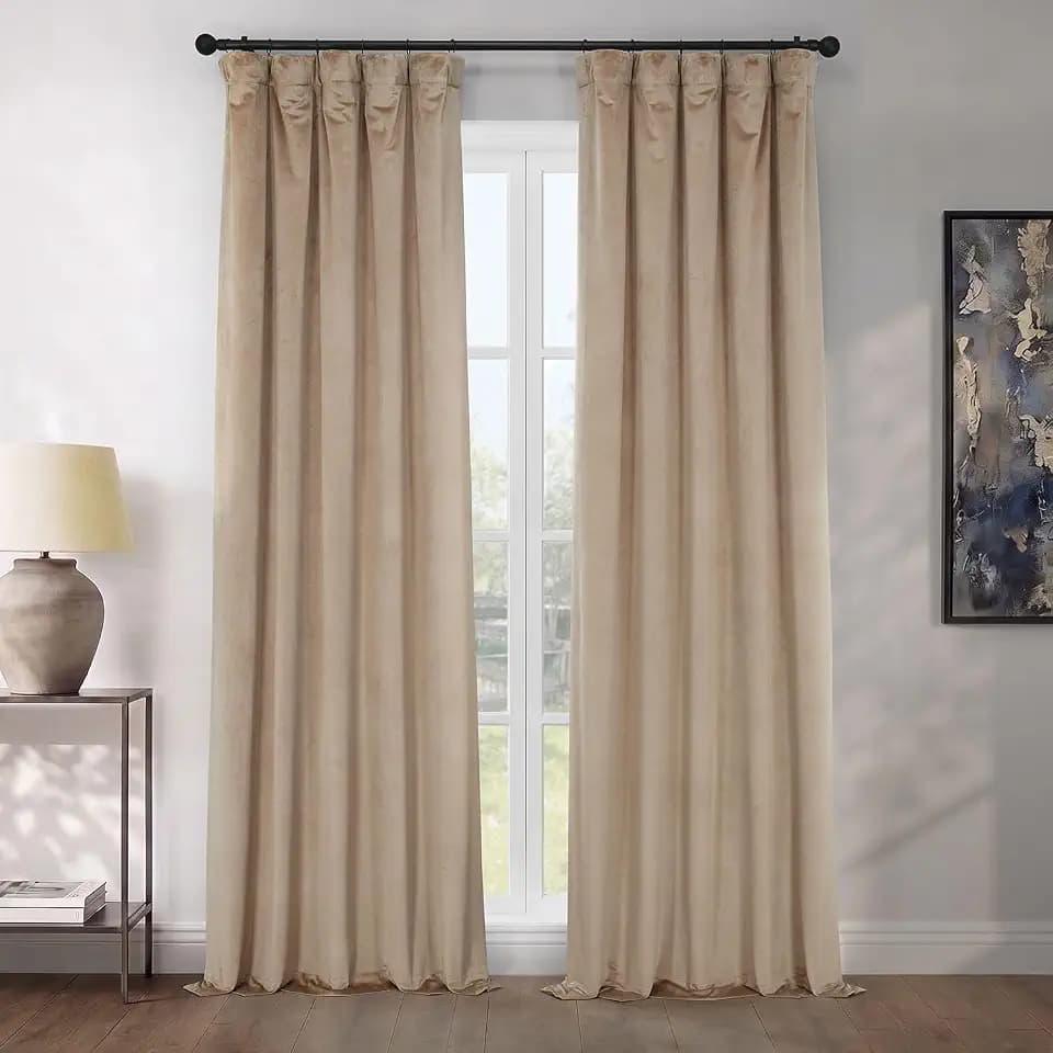 Plush Velvet Curtains for Living Room (1 Panel) - 50W x 96L, Museum Taupe