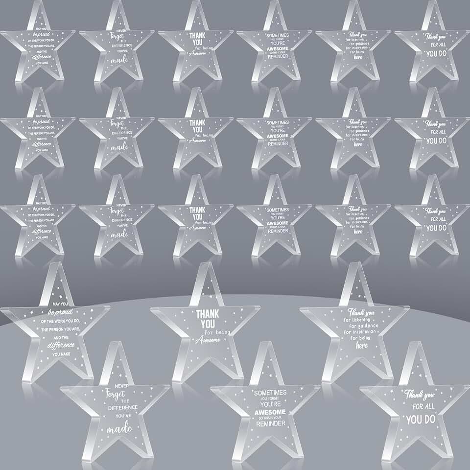Huquary 24 Pcs Star Employee Appreciation Awards for Coworker Acrylic Trophy Thank You Gift Keepsake for Nurse Team Staff Teacher Volunteer Retirement Farewell(Thank You)