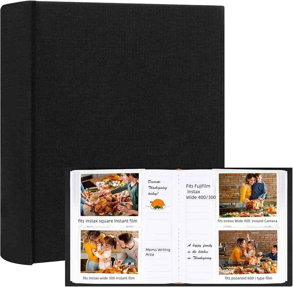 Ruibytree 120 Pockets Linen Photo Album for Instax Wide 300/400 Film, Black