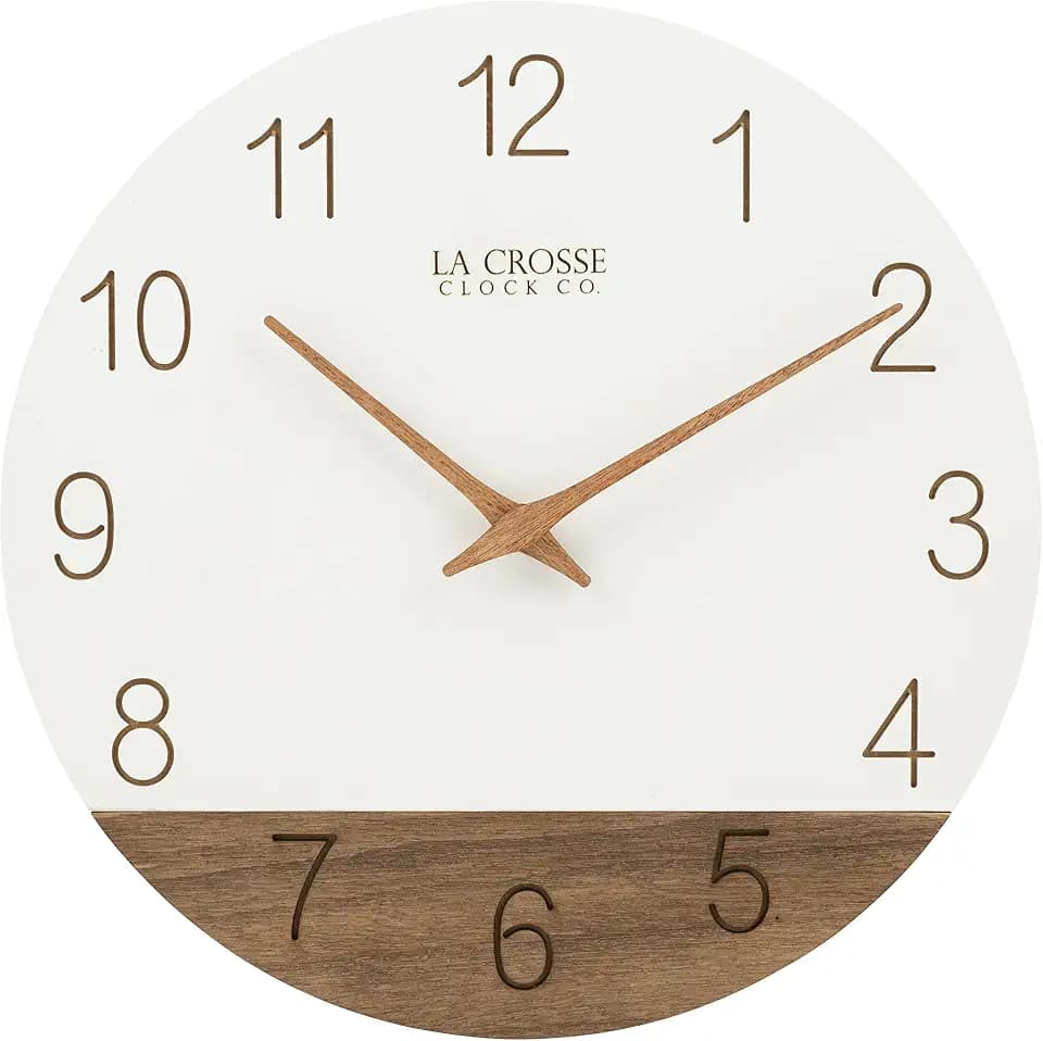 La Crosse Clock 404-3630B 12 inch Ivory Sierra Wood Quartz Analog Wall Clock