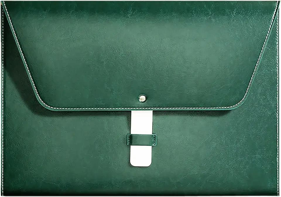 PU Leather A4 File Folder Large Document Holder Waterproof Envelope Folder Case with Handmade Closure (Green)
