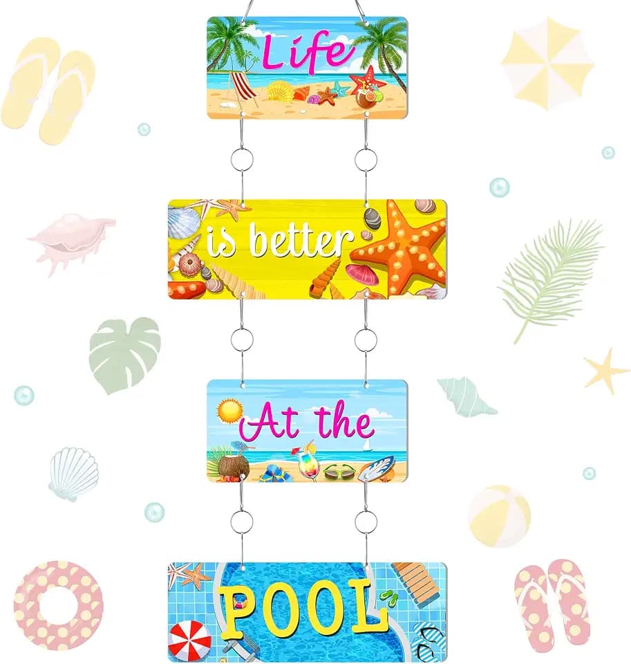 Shimeyao Summer Hanging Beach Sign Decor Summer Outdoor Pool Decor Sea Decorations Sign Patio Pool Signs Metal Hanging Bar Plaque Endless Beach Themed Plaque for Poolside Outdoor Yard(Cute Style)