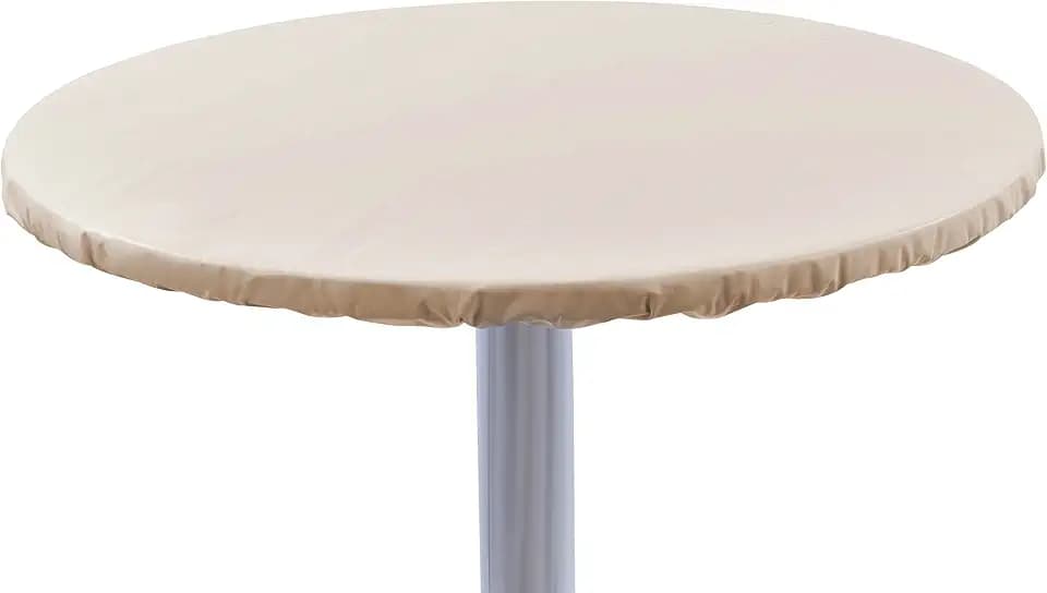 Yourtablecloth Heavy Duty Vinyl Round Fitted Tablecloth (Table Cover) with Flannel Backing Vibrant Colors Elasticized Tablecloth Great for Indoor and Outdoor Dining and Playing Cards 48” Sand