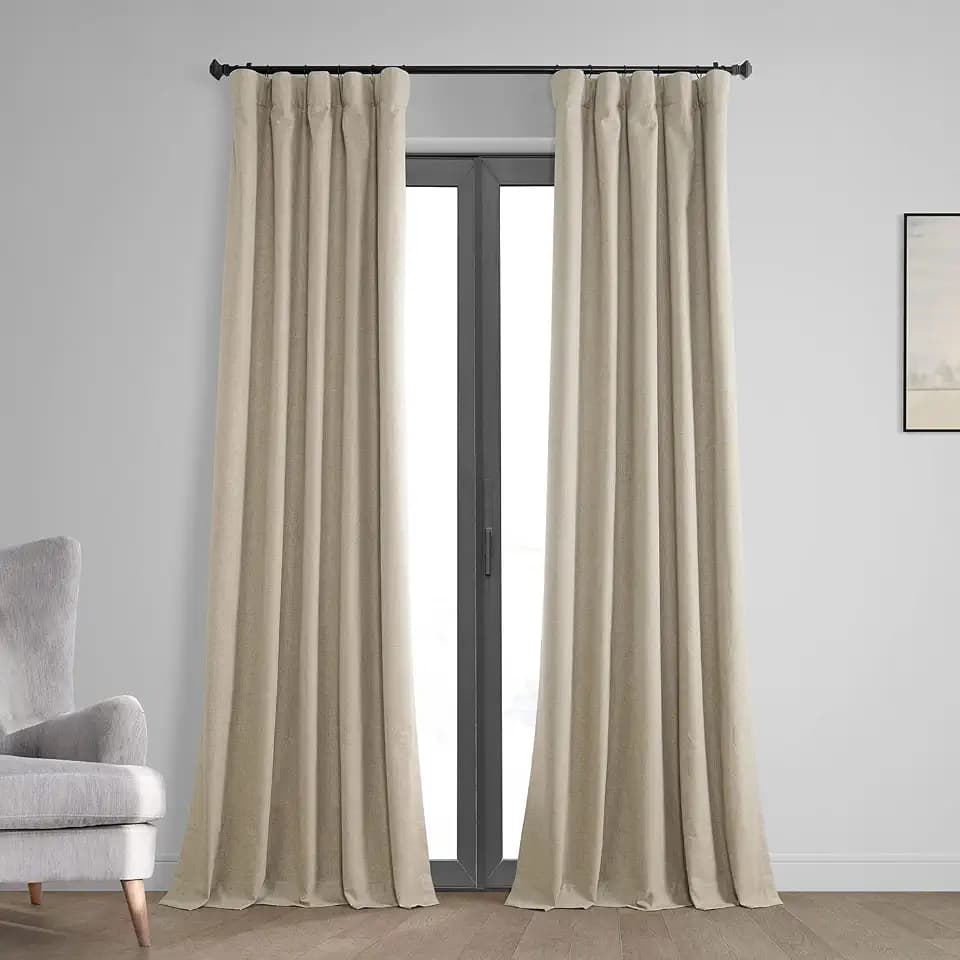HPD Half Price Drapes Vintage Blackout Curtains for Bedroom - 108 Inches Long Thermal Cross Linen Weave Full Light Blocking 1 Panel Blackout Curtain, (50W x 108L), Light Tan