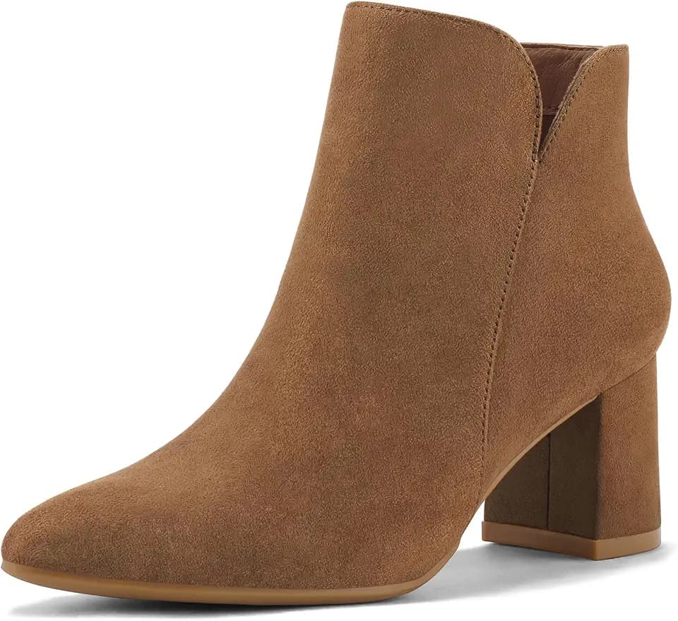 mysoft Women's Ankle Boots Chunky Block Heel Pointed Toe Dressy Booties