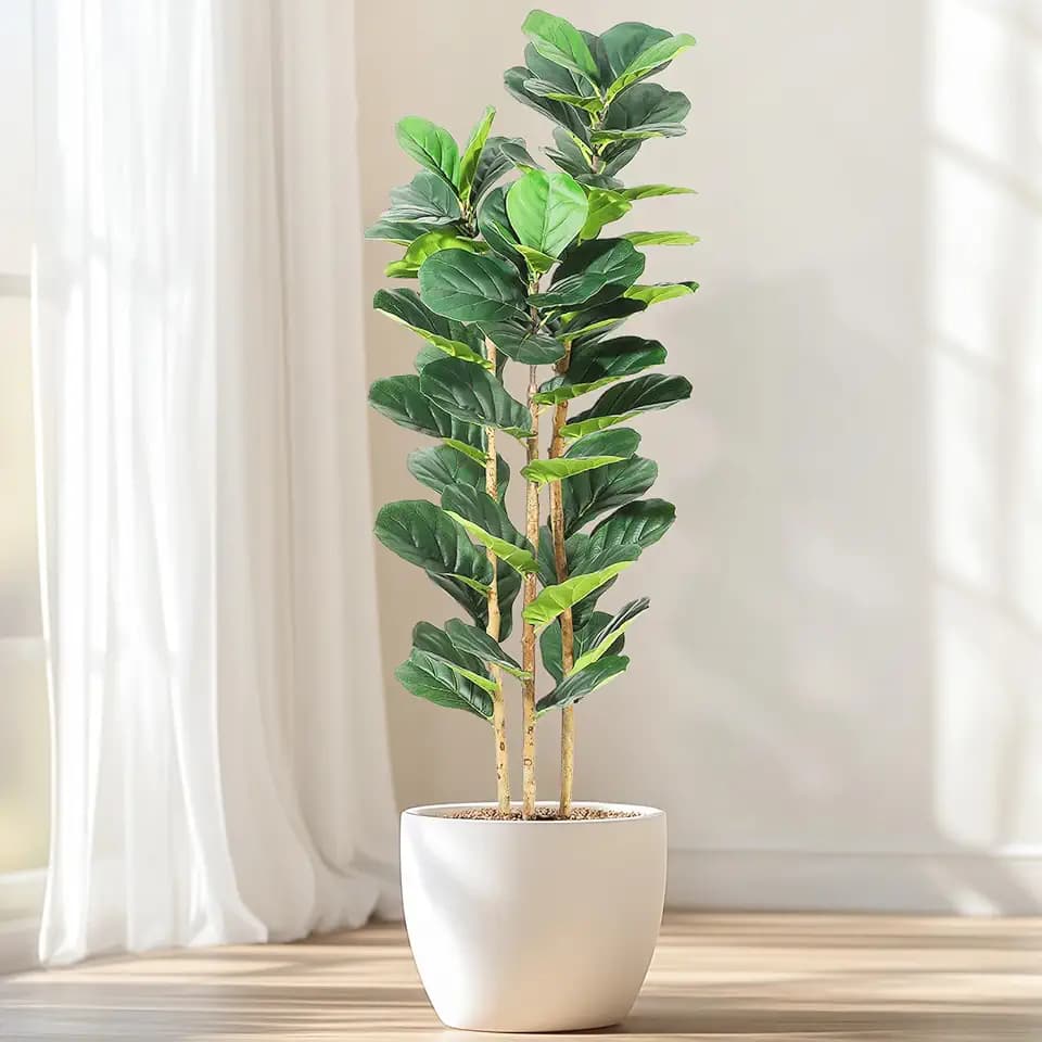 GarveeHome 5 ft Faux Fiddle Leaf Fig Tree with White Pot