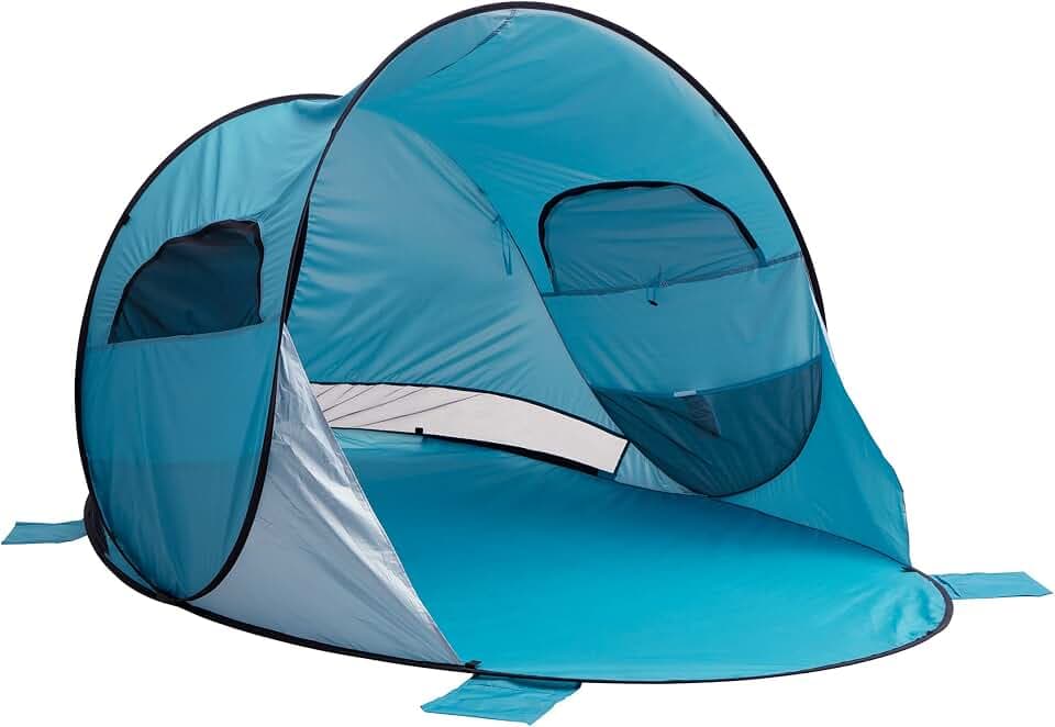 Pop Up Beach Tent with UV Protection and Ventilation Windows ? Water and Wind Resistant Double-Door Sun Shelter for Outdoor Events by Wakeman (Blue)