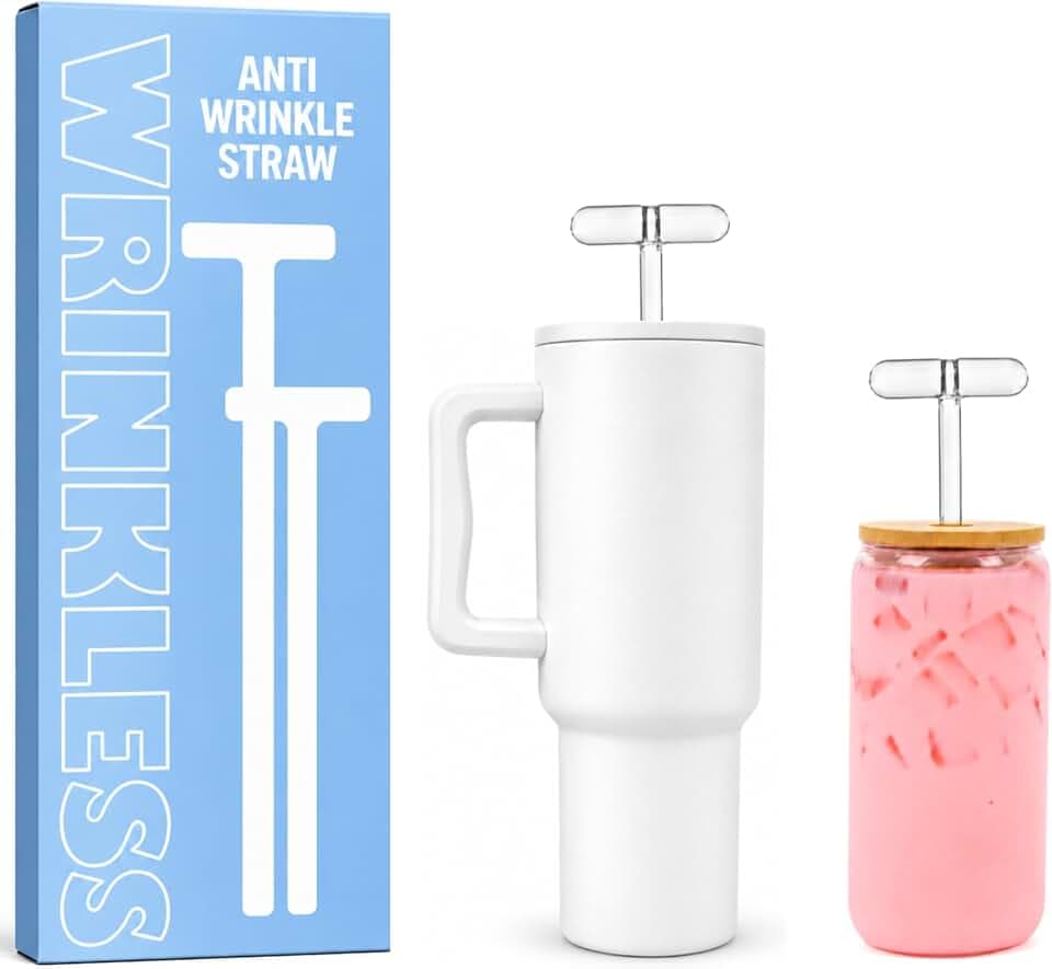 Anti Wrinkle Glass Straw Set, Reusable, Eco-Friendly, 1-Pack with Cleaning Brush