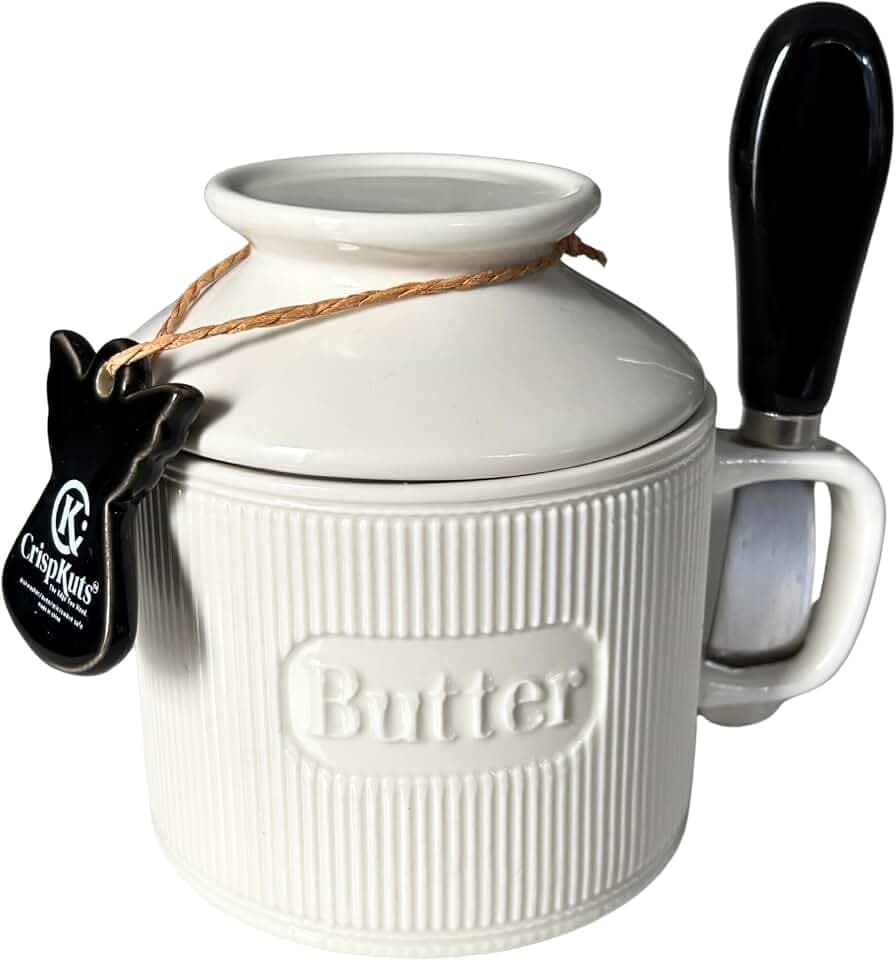 Ceramic French Butter Crock with Lid, Water Seal & Built-In Knife Holder