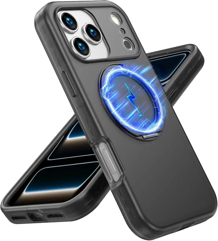 for iPhone 17 Pro Case,Built-in Kickstand,Compatible with MagSafe,3 in 1 Shockproof Protective Phone Wireless Bumper Cover,Heavy Duty Protection Hybrid Designed for Anti Drop,Black