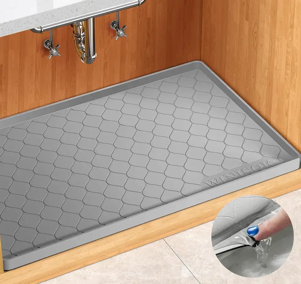 Winisok Waterproof Under Sink Mat 31" x 22", Silicone Mat, Light Gray