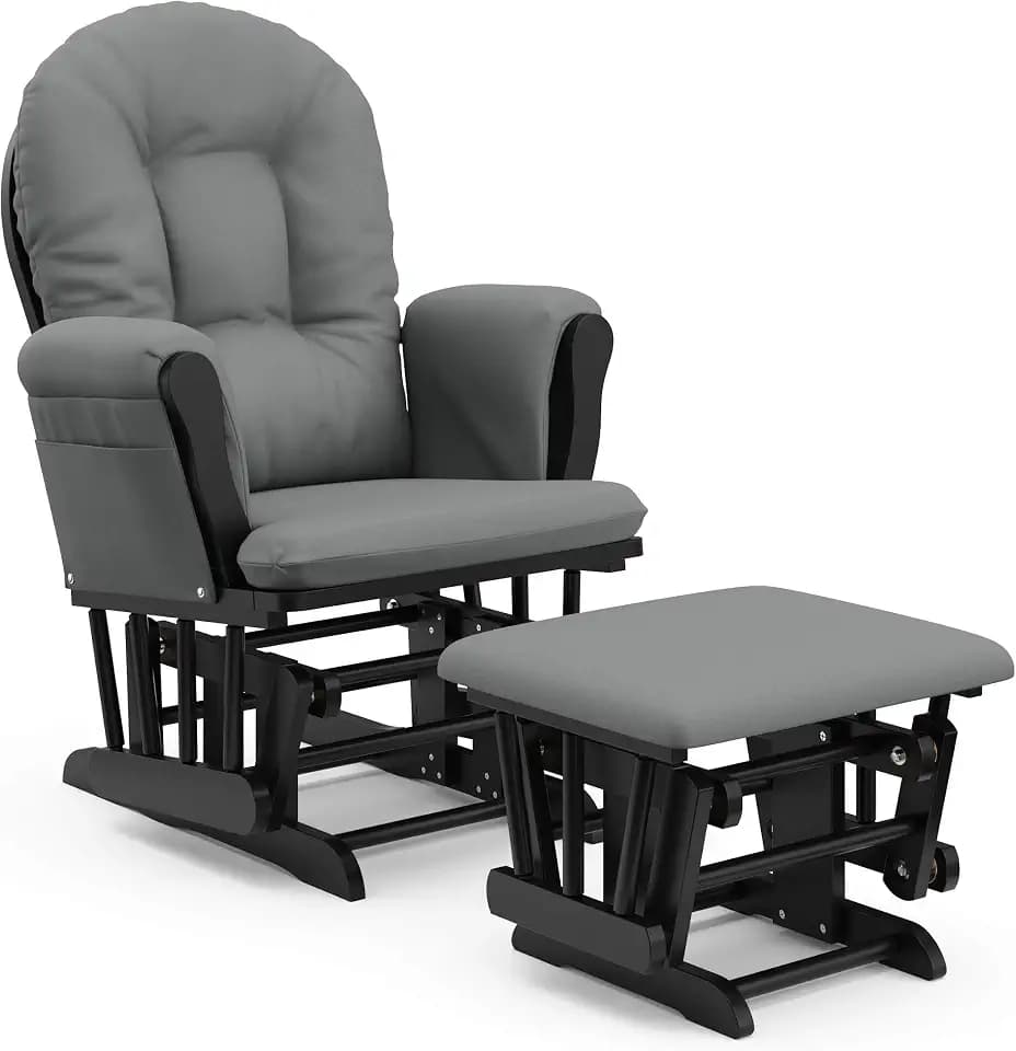 Storkcraft Premium Hoop Glider & Ottoman, Black with Gray