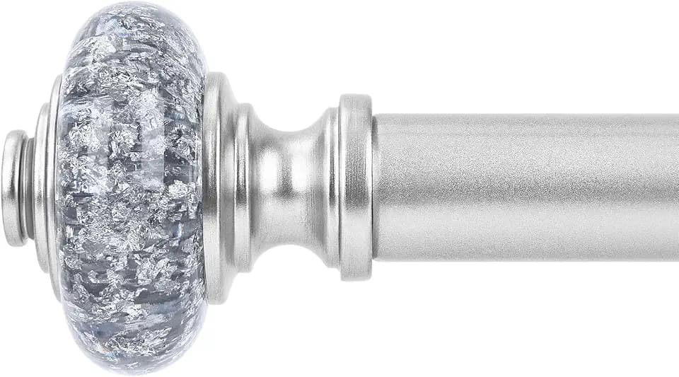 Silver Curtain Rod 36-91 Inch, Decorative Vintage Crystal 1 Inch Rod