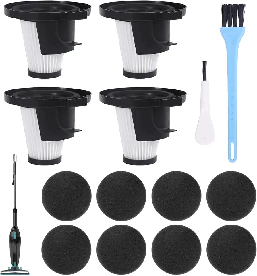 4Set Replacement Filter Cartridge Compatible with IonVac ZipVac 8842 8200 Handheld Vacuum Cleaner with 8 Black Filters, 1 Blue Brush, 1 White Brush