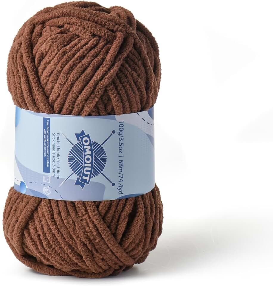 Chunky Chenille Yarn for Crocheting, Baby Yarn for Crocheting Soft Blankets, Bulky Yarns for Crochet Amigurumi, 100g (74.3yds) Fluffy Velvet Yarns for Hand Knitting (Coffee)