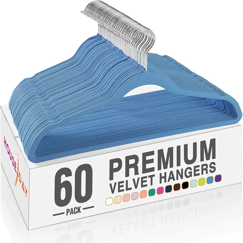 House Day Tranquil-Blue Velvet Hangers 60 Pack, Non Slip Clothes Hanger