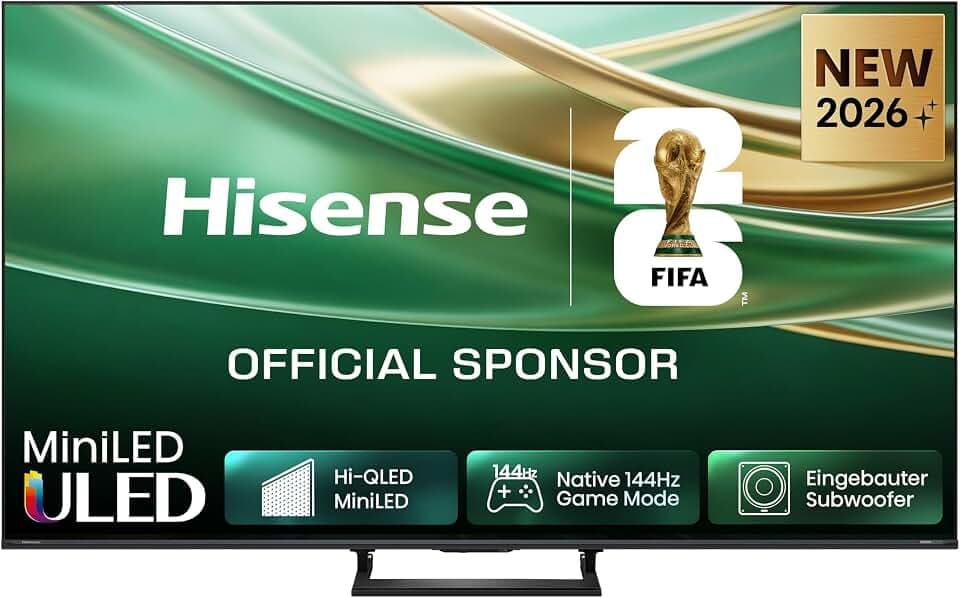 Hisense 50E8DS Fernseher 50 Zoll, 4K UHD, Hi-QLED Mini LED, Smart TV, 144Hz, Hi-View AI Engine, Dolby Vision.Atmos, Unibody Slim, FreeSync Premium, AI-Lichtsensor, Game Bar, Tuned by Devialet