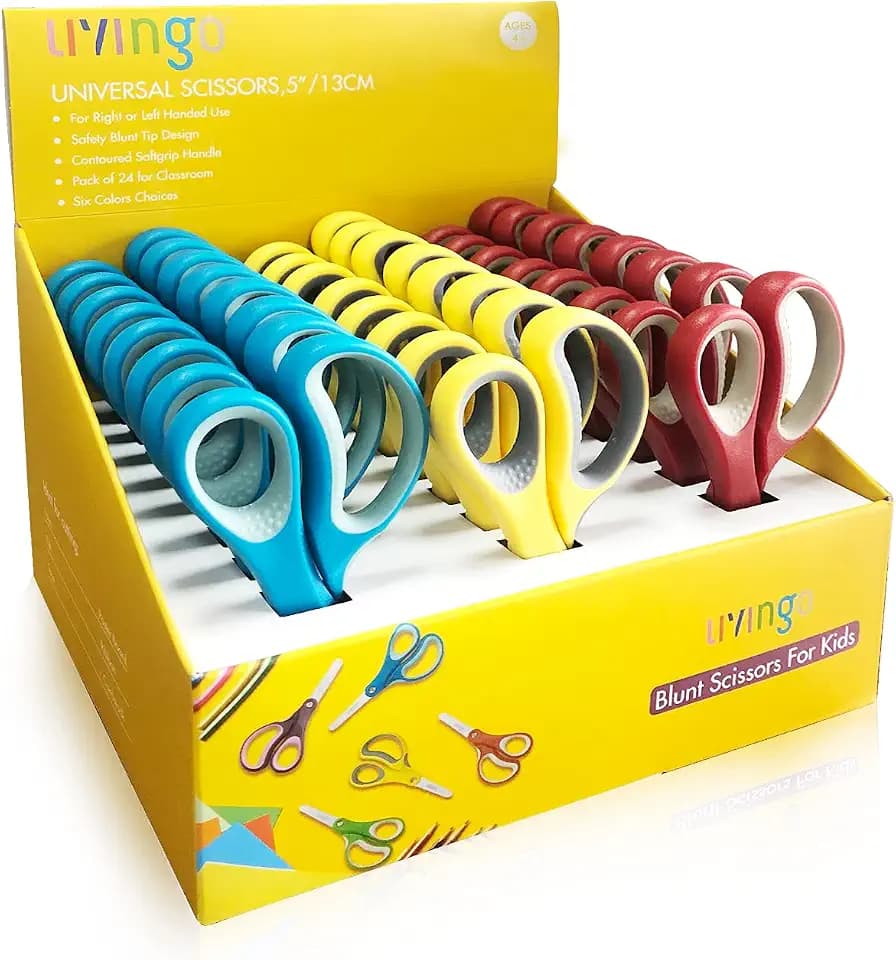 LIVINGO Kids Scissors Bulk Pack 24, 5" Blunt School Safety