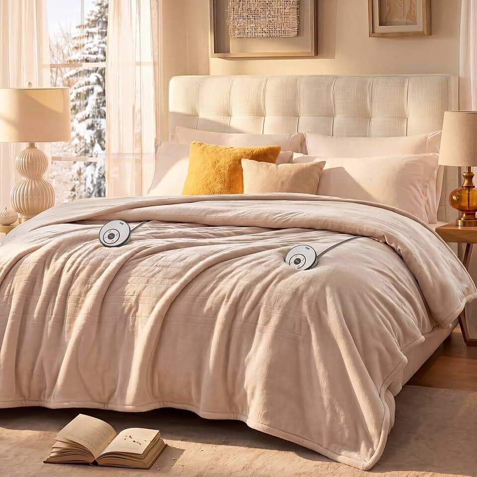 Sealy Electric Blanket King 100×90, Double Flannel, Dual Control, Beige
