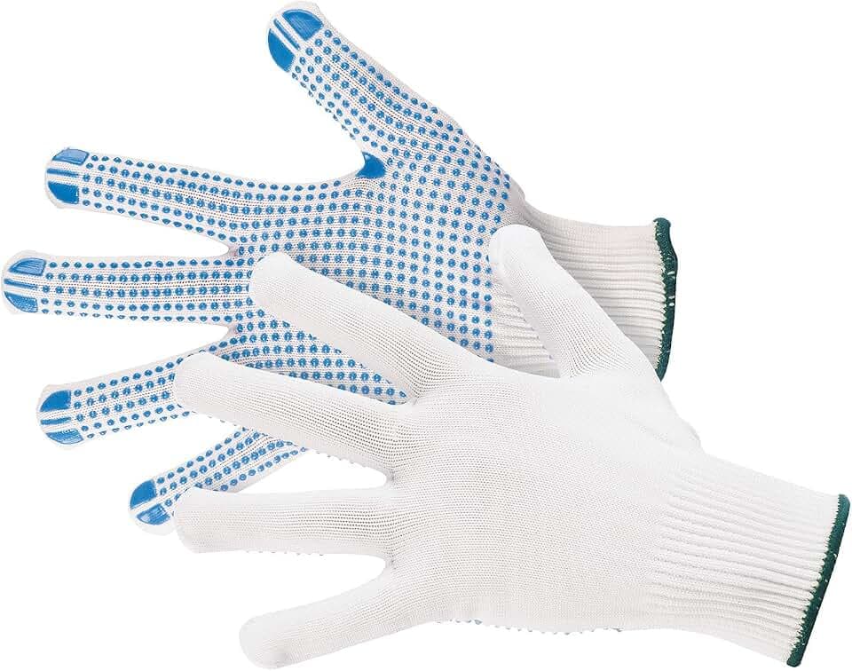 Jah 5070 12 Paar Strickhandschuhe Nylon Noppen Größe 10 mittelschwer weiß