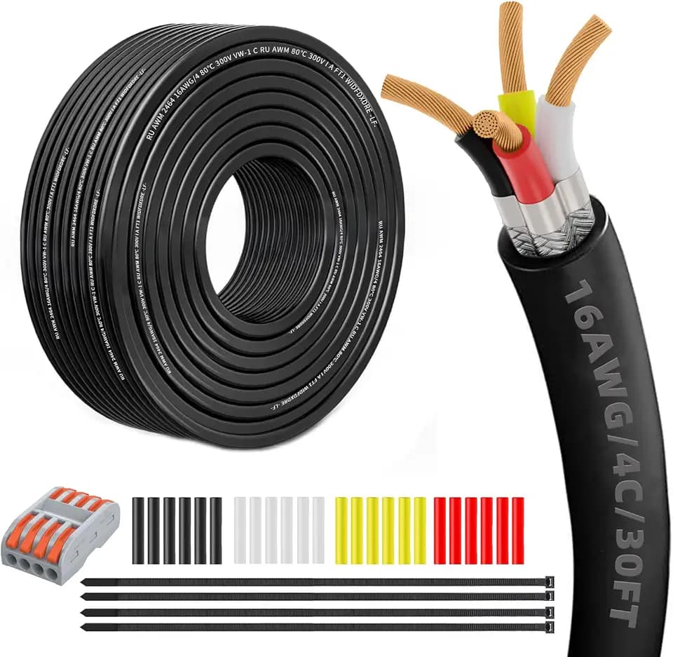 16 Gauge 100% Pure Copper 4 Conductor 16/4 Flexible Shielded Wire 30FT, UL2464 16AWG 4 Core EMI/RFI Shielding Shielded Cable for Automotive, 3D Printer,CNC VFD Spindle, Stepper Motor, Sound, Speaker