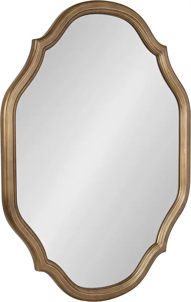 Kate and Laurel Augustina Glam Scalloped Mirror, 27 x 37, Antique Gold, Vintage Golden Framed Wall Mirror