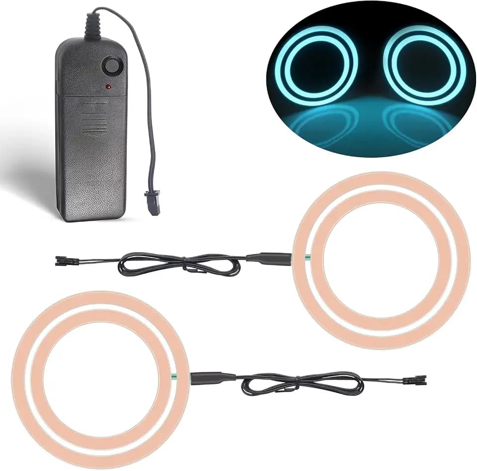 EL Panel Light, Glowing LED Eyes Electroluminescent El Sheet Panel Light DIY Cuttable Round Ring EL Sheet Cosplay Mask Eyes Decoration with Battery Box (Ice Blue)