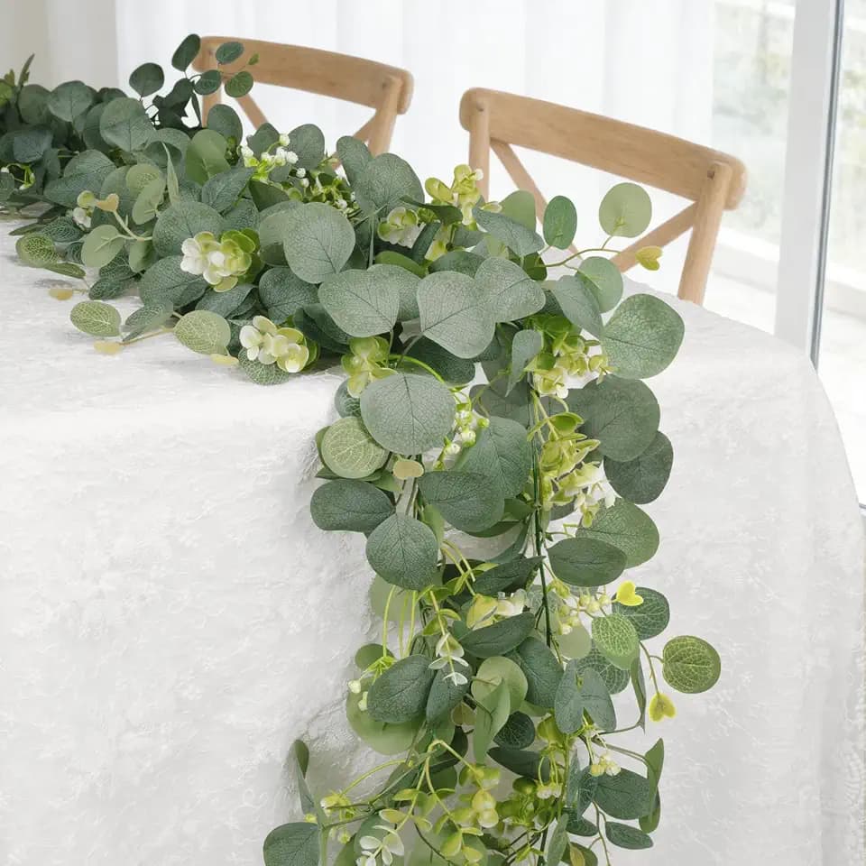 HUZIYAHAN Eucalyptus Garland Faux Silk Leaf Silver Dollar Artificial Greenery Fake Eucalyptus Leaves Garlands for Table Wedding Party Indoor Outdoor Arch Wall Mantle Room Home Decoration (4, 5.5 FT)