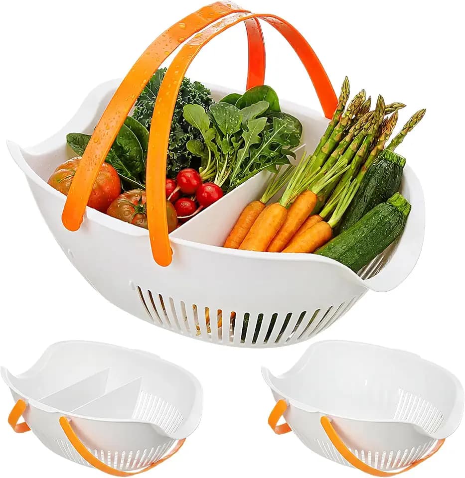 Nuogo 3 Pcs Garden Harvest Basket with Dividers Tool Caddy,White